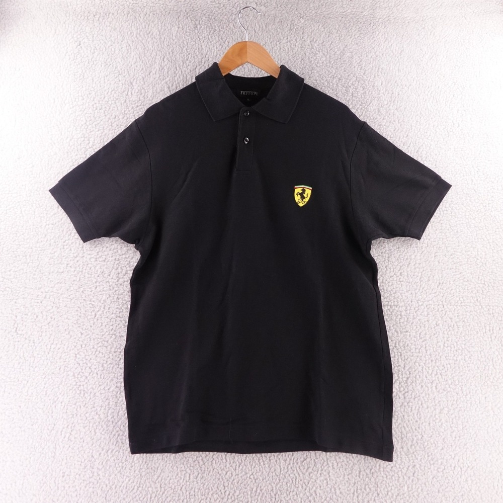 Ferrari Mens XL Black Short Sleeve Pique Cotton Shield Logo Polo Shirt
